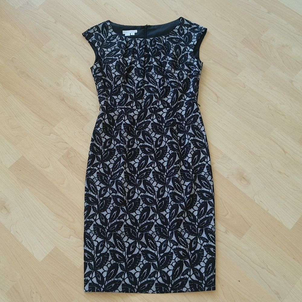 London Fog Midi Floral Lace Pencil Dress Back Zip